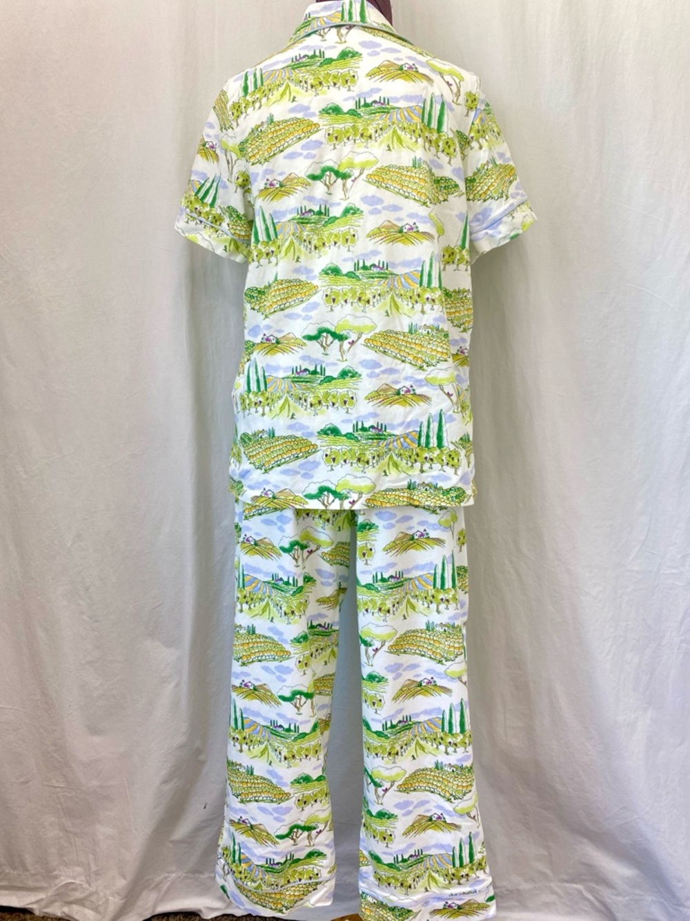 BedHead Pajamas "Wine Country" vineyard Green White Stretch Jersey Cropped MED - Picture 6 of 17
